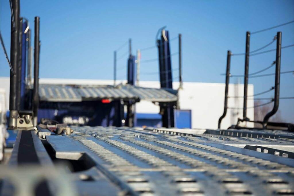 Close up of an open trailer's ramps