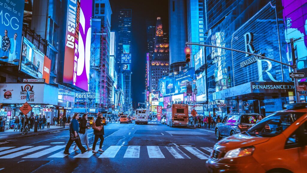 New York Time Square at night. Shipping a Car from New York to California